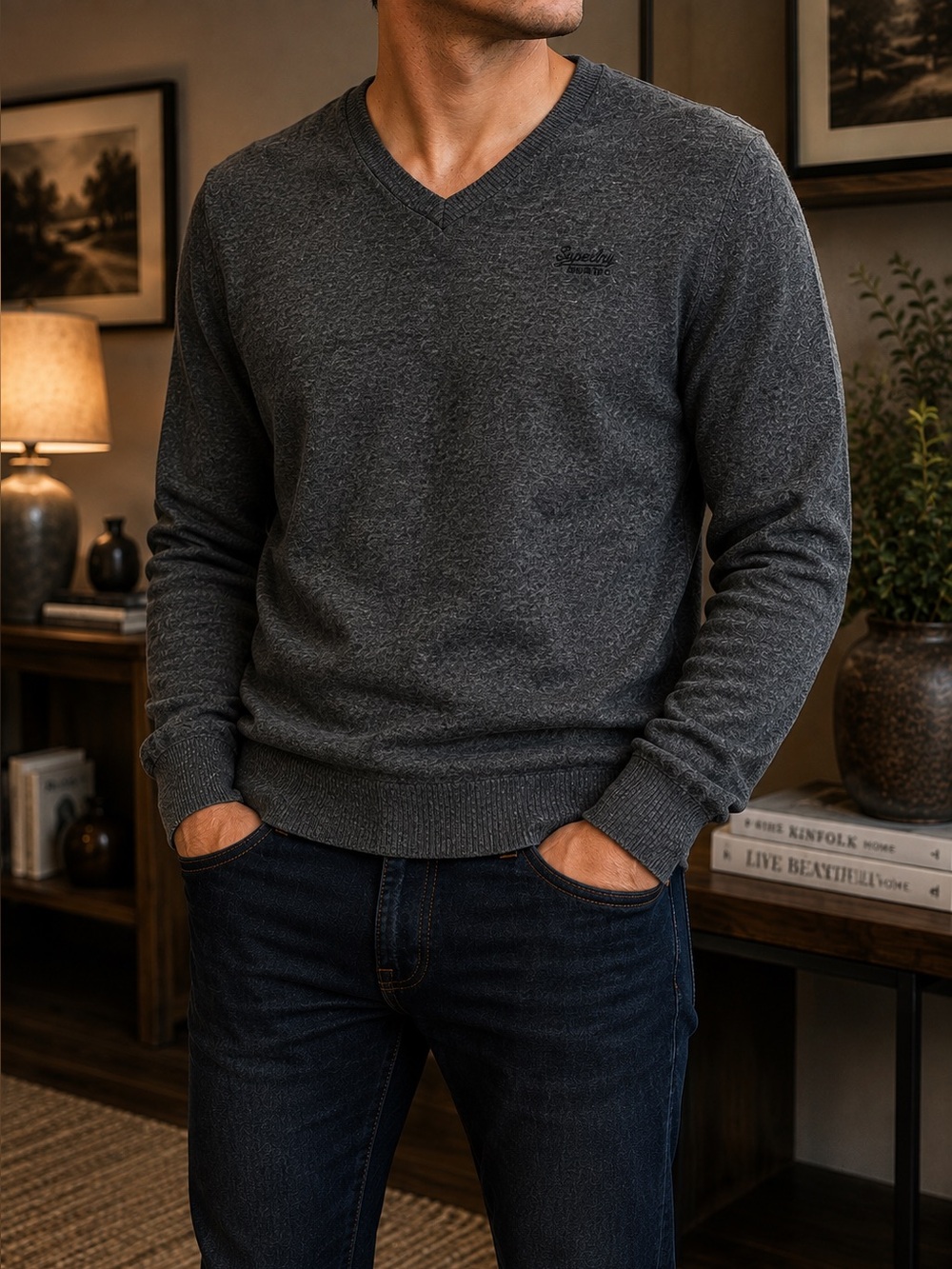 Superdry Premium Knitwear V-Neck Sweater – Men’s S (Unisex/Boyfriend Fit)